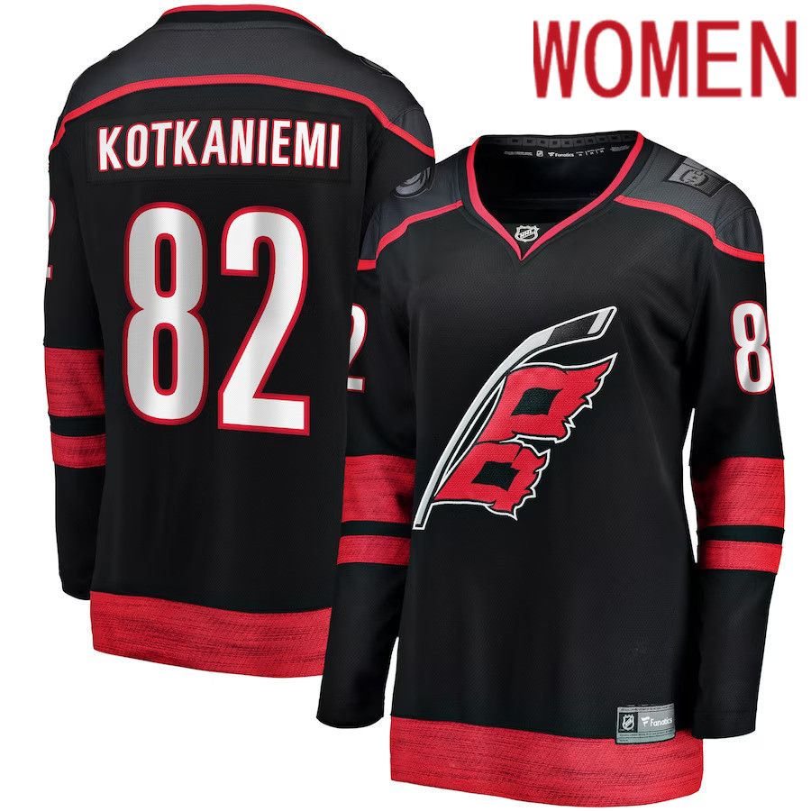 Women Carolina Hurricanes 82 Jesperi Kotkaniemi Fanatics Branded Black Home Breakaway Player NHL Jersey